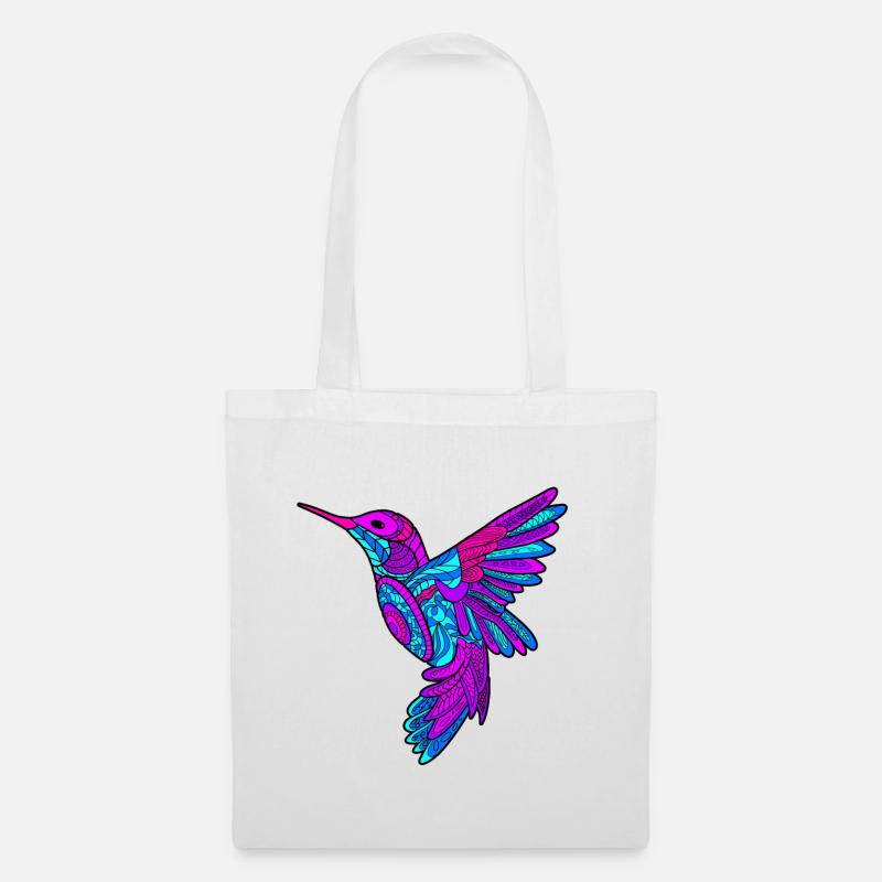 Bunter Kolibri im Mandala Stil Geschenk - Stoffbeutel - Weiß