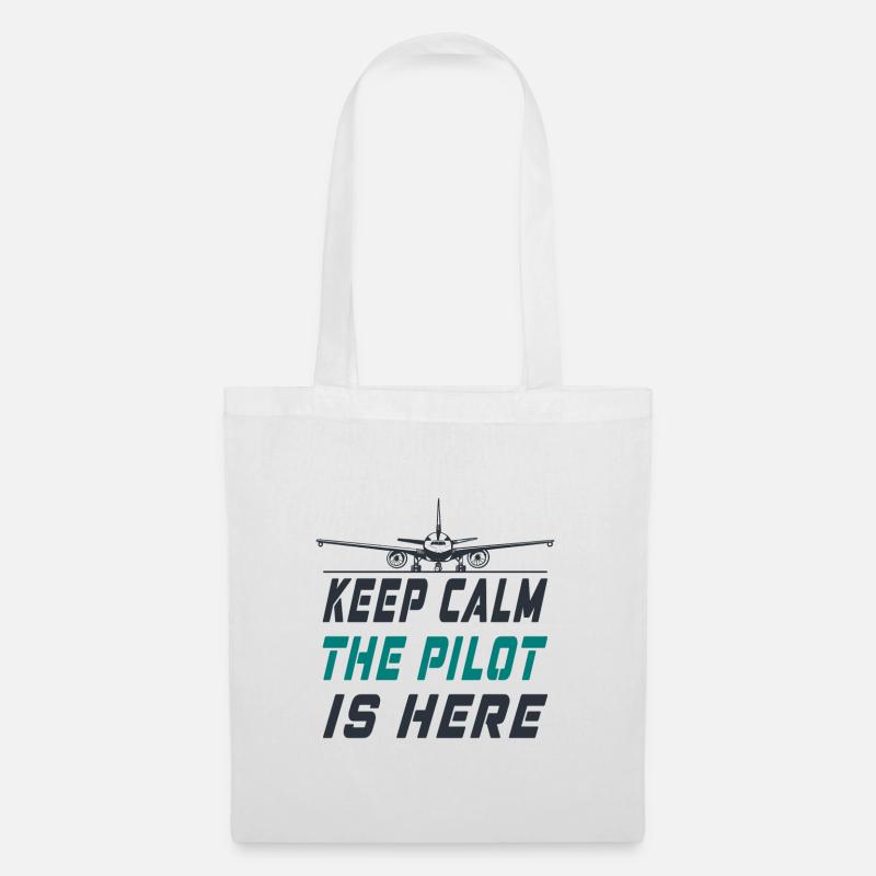 Keep Calm the Pilot is here Design / Flugzeug - Stoffbeutel - Weiß