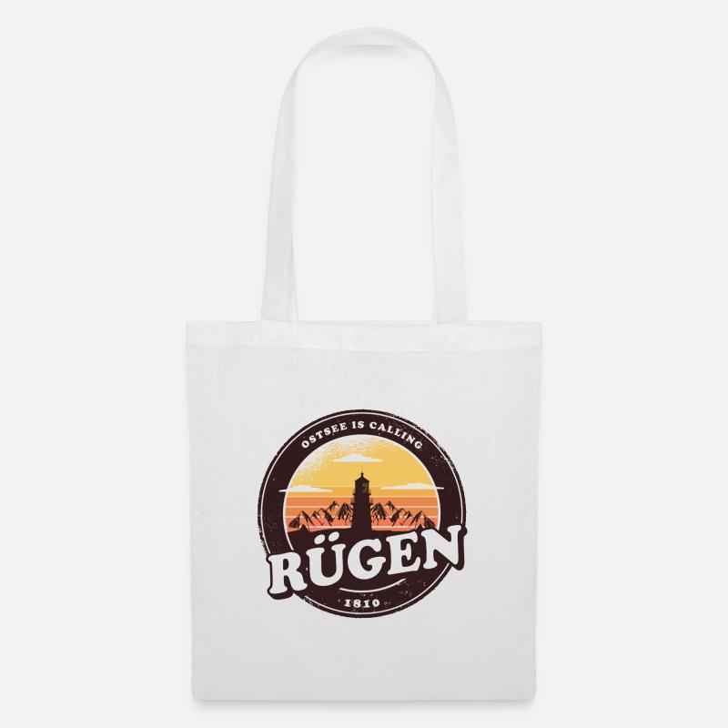 Rügen Vintage Leuchtturm Design / Geschenk - Stoffbeutel - Weiß