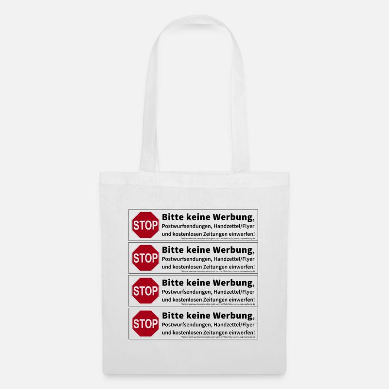 4 x Stop Bitte keine Werbung Sticker - Stoffbeutel - Weiß