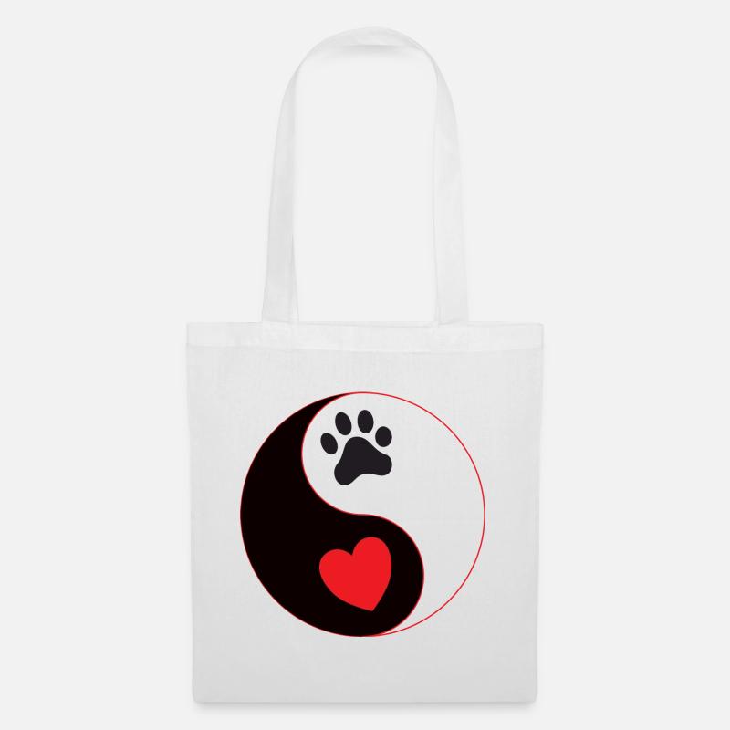 Hund - yin & yang Pfote mit Herz Hundeschule Gassi - Stoffbeutel - Weiß