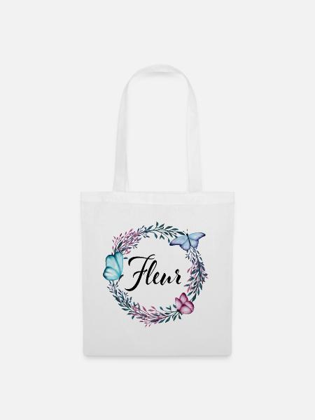 Fleur, Name, Schriftzug, Blumenkranz, Geschenk - Stoffbeutel - Weiß