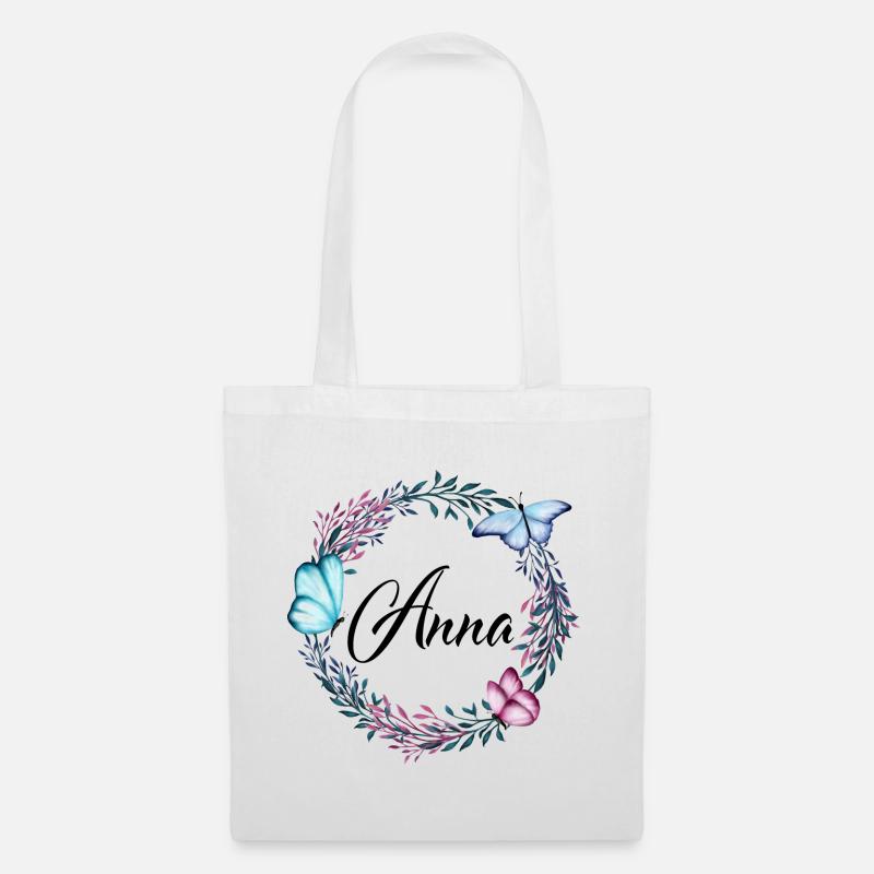Anna, Name, Schriftzug, Blumenkranz, Geschenk - Stoffbeutel - Weiß