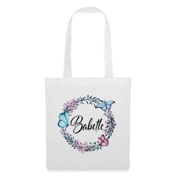 Babette, nom, lettrage, couronne de fleurs, cadeau - Sac en tissu - blanc - Devant
