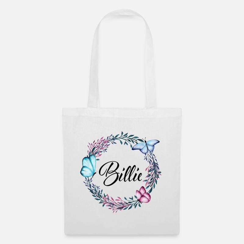 Billie, Name, Schriftzug, Blumenkranz, Geschenk - Stoffbeutel - Weiß