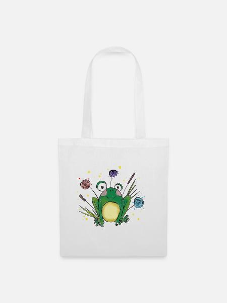 Süßer kleiner Frosch im Gras – Cartoon Design - Tygväska - vit