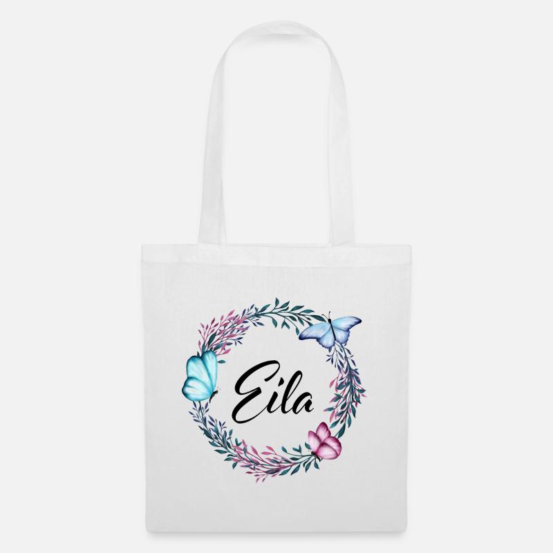 Eila, Name, Schriftzug, Blumenkranz, Geschenk - Stoffbeutel - Weiß