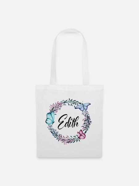 Edith, Name, Schriftzug, Blumenkranz, Geschenk - Stoffbeutel - Weiß