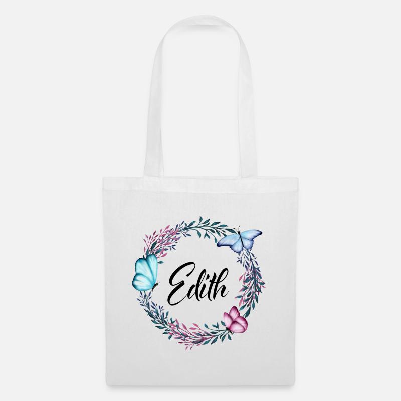 Edith, nom, lettrage, couronne de fleurs, cadeau - Sac en tissu - blanc