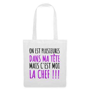 on est plusieures dans ma tête humour femme cadeau - Sac en tissu - blanc - Devant