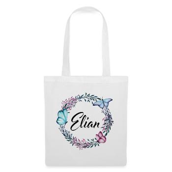 Elian, nom, lettrage, couronne de fleurs, cadeau - Sac en tissu - blanc - Devant