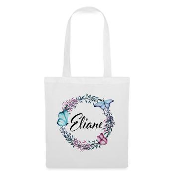 Eliane, nom, lettrage, couronne de fleurs, cadeau - Sac en tissu - blanc - Devant
