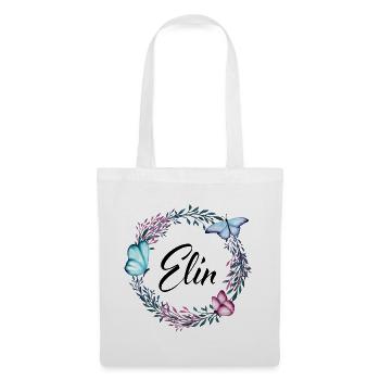 Elin, Name, Schriftzug, Blumenkranz, Geschenk - Stoffbeutel - Weiß - Vorne