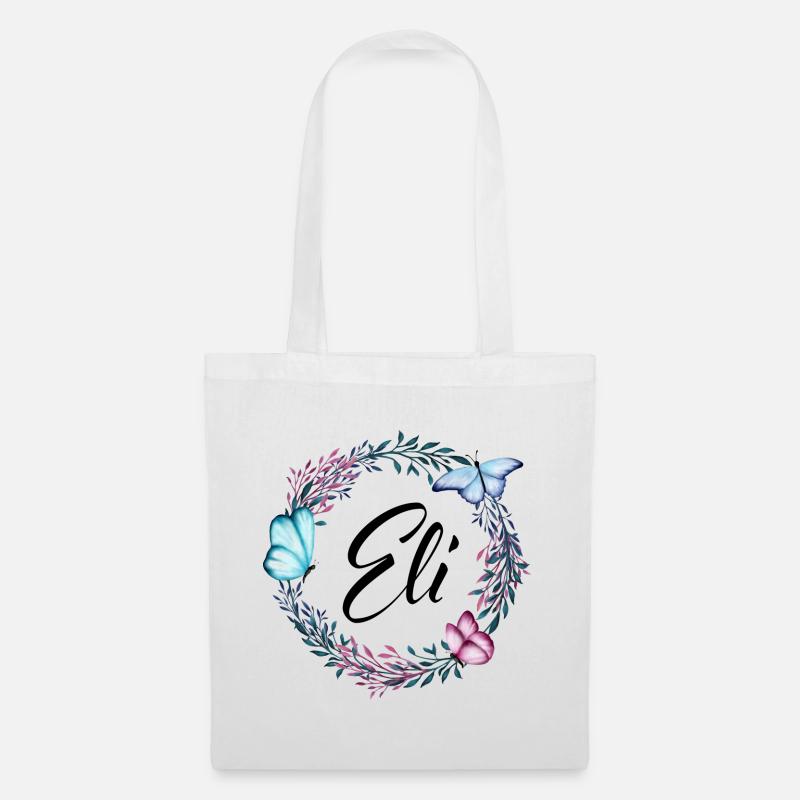 Eli, Name, Schriftzug, Blumenkranz, Geschenk - Stoffbeutel - Weiß