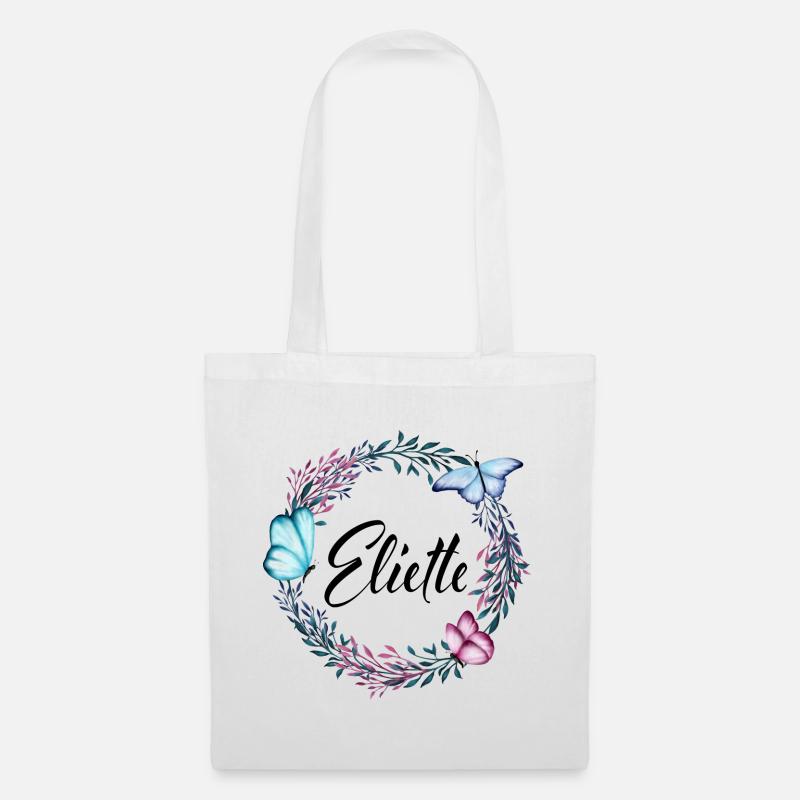 Eliette, Name, Schriftzug, Blumenkranz, Geschenk - Stoffbeutel - Weiß