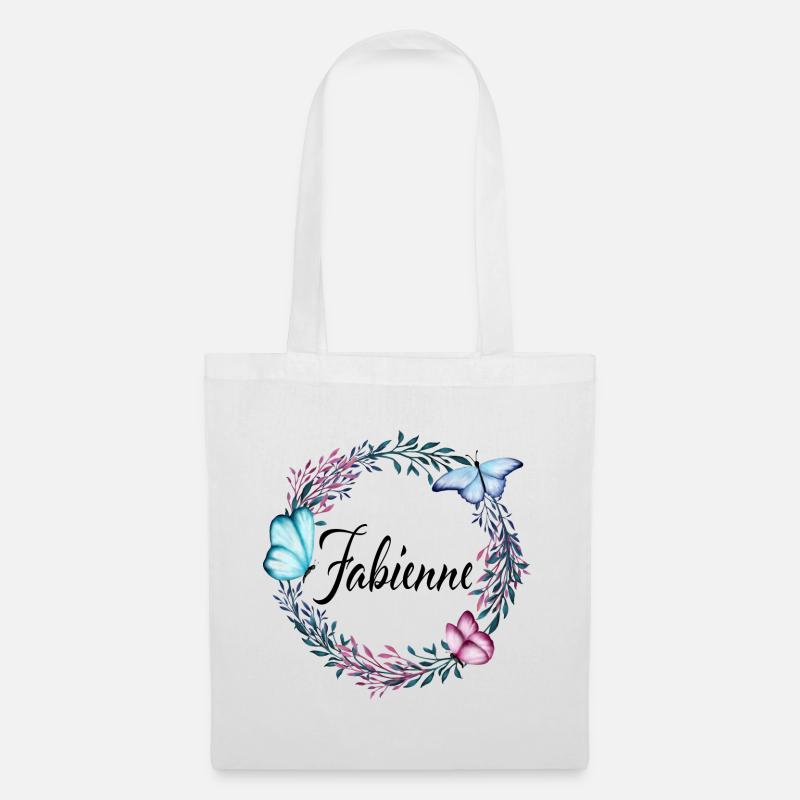 Fabienne, Name, Schriftzug, Blumenkranz, Geschenk - Stoffbeutel - Weiß