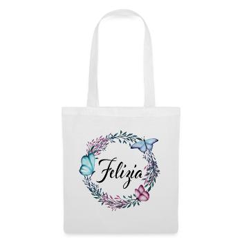 Felizia, Name, Schriftzug, Blumenkranz, Geschenk - Stoffbeutel - Weiß - Vorne