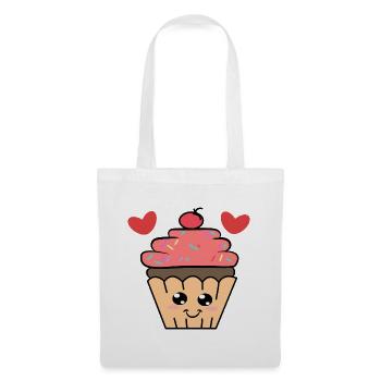 Naschen Cupcake Lecker Herz Süßigkeiten Kalorien - Stoffbeutel - Weiß - Vorne
