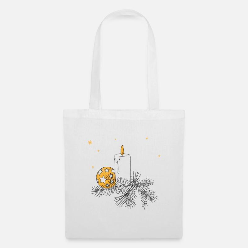 Weihnachten Advent Kerze Kranz Weihnachtskugel - Stoffbeutel - Weiß