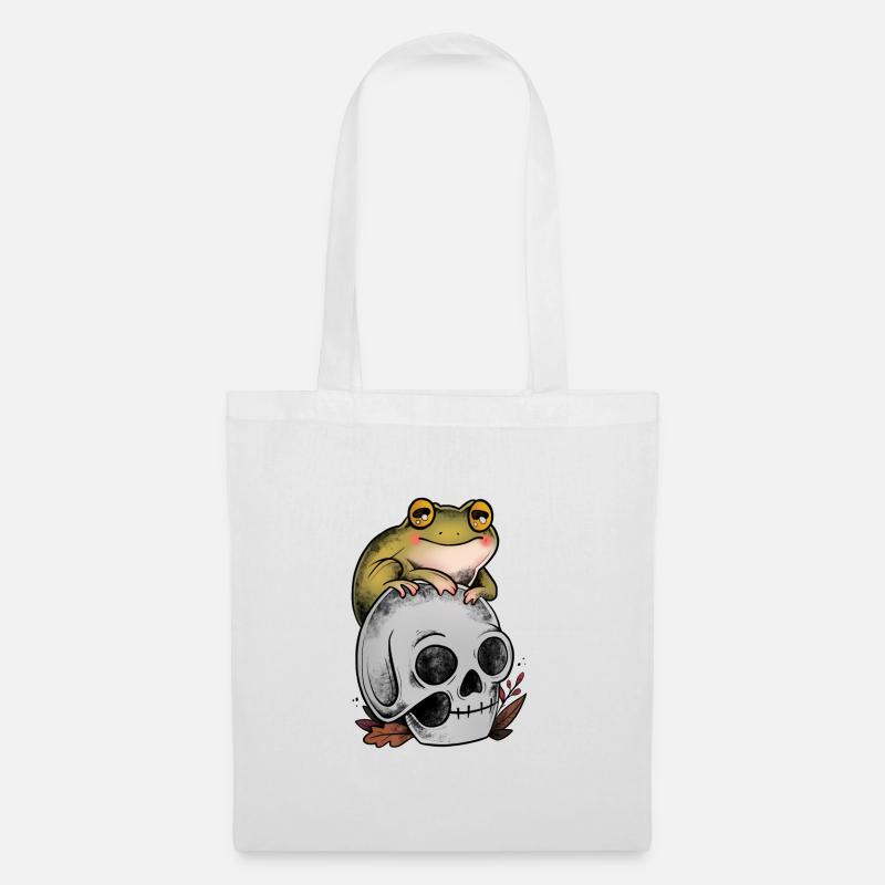 Frosch auf Kunstschädel der alten Schule - Stoffbeutel - Weiß