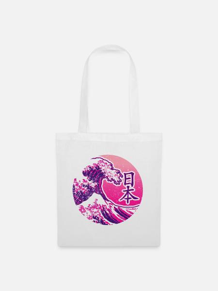 Japan in Kanji | Pink mit Welle - Stoffbeutel - Weiß