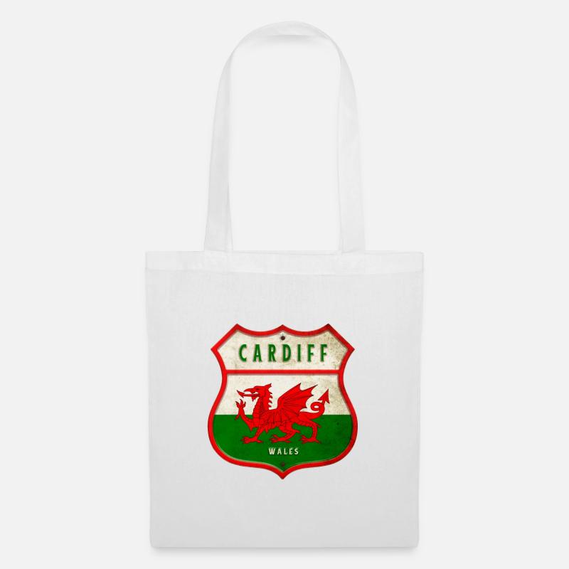 Cardiff Wales Wappen Flaggen Design - Stoffbeutel - Weiß