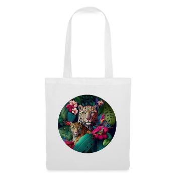 Leopard Dschungel Blumen - Stoffbeutel - Weiß - Vorne