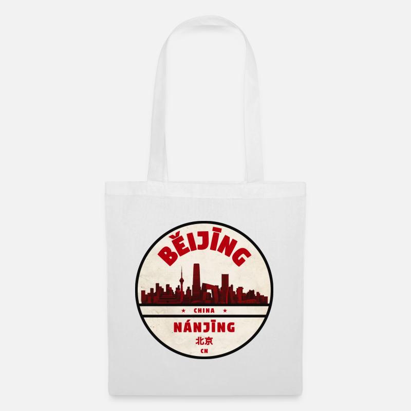 Beijing Skyline Retro Emblem - Stoffbeutel - Weiß