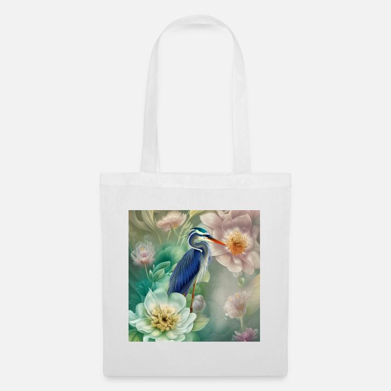 Der elegante Kranich mit Blumen - Stoffbeutel - Weiß