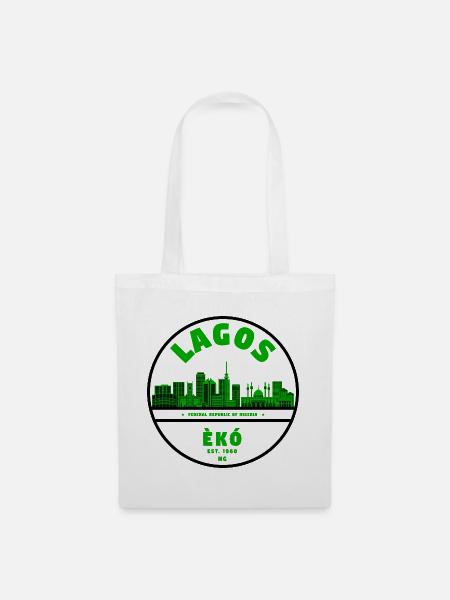 Lagos Skyline Grün - Stoffbeutel - Weiß