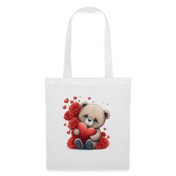 Cute teddy bear with red flowers and hearts - Tote Bag - white - Front