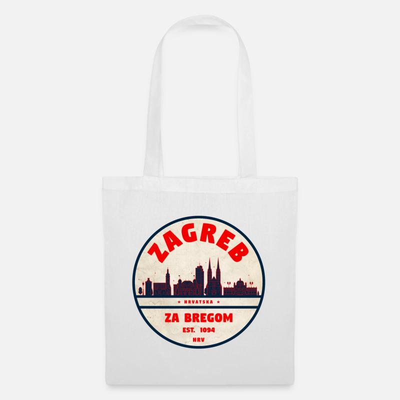Zagreb Emblem: Retro Skyline - Stoffbeutel - Weiß