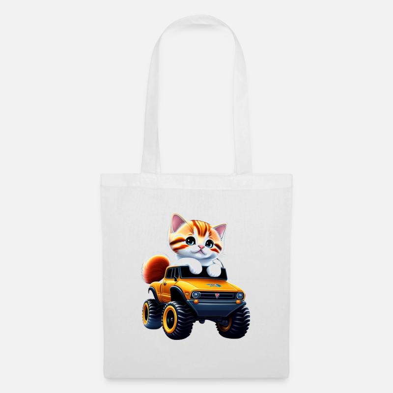 Eine Katze auf dem Monstertruck - Stoffbeutel - Weiß