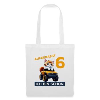 6. Geburtstag Katze auf Monstertruck 6 Jahre alt - Stoffbeutel - Weiß - Vorne