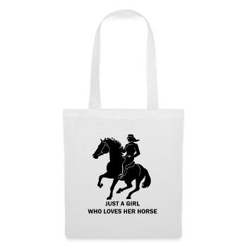 Just a girl who loves her horse, Pferd mit Reiter - Stoffbeutel - Weiß - Vorne