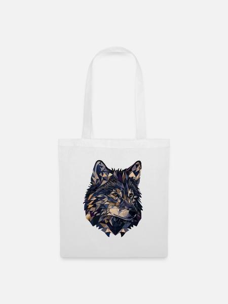 Stilisierter, geometrischer Wolf - Stoffbeutel - Weiß
