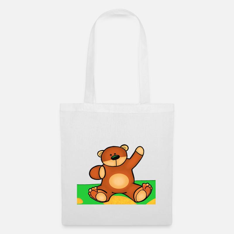 Mignon petit ourson assis dans l’herbe - Sac en tissu - blanc