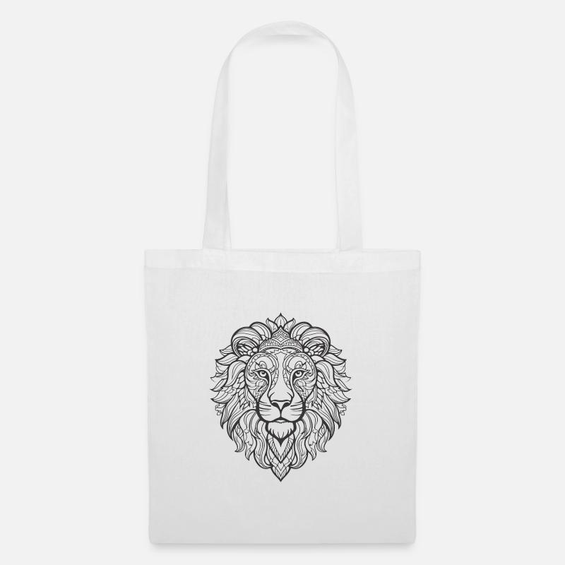 Detailed Lion Face Pattern - Tote Bag - white