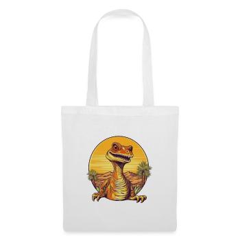 Illustration rétro dinosaure coucher de soleil - Sac en tissu - blanc - Devant