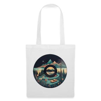 Camping caravane en paysage de montagne avec - Sac en tissu - blanc - Devant