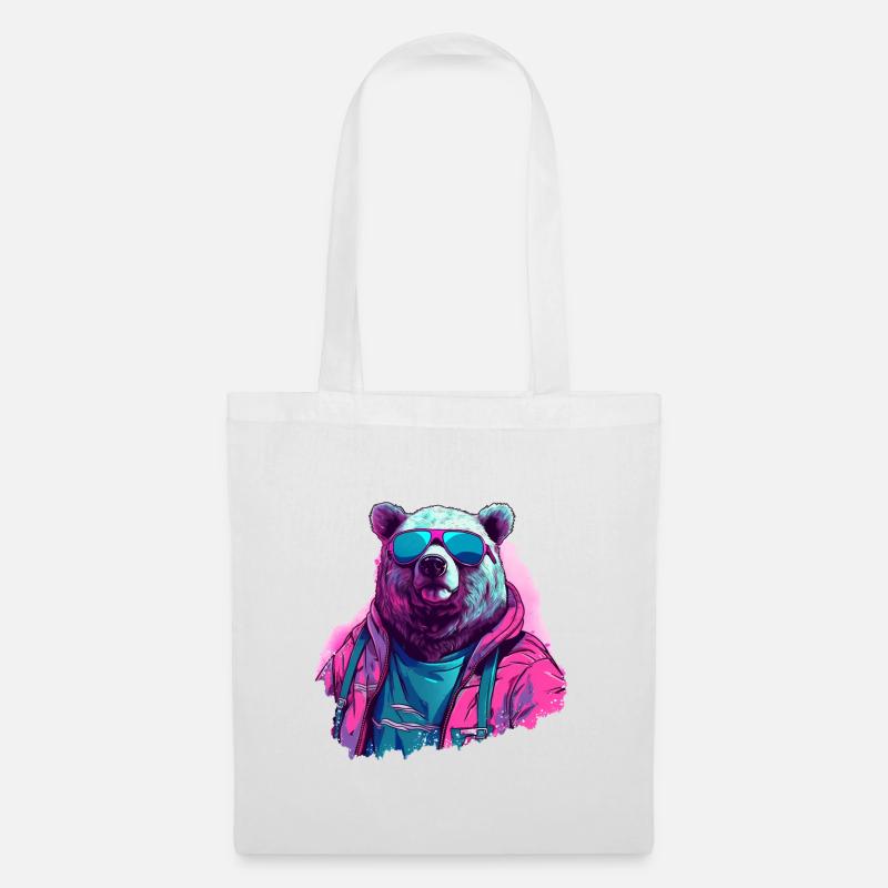 Pinker Bär mit Sonnenbrille - Stoffbeutel - Weiß