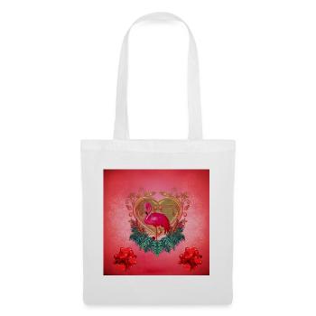 Merveilleux flamenco avec du cœur et des fleurs. - Sac en tissu - blanc - Devant