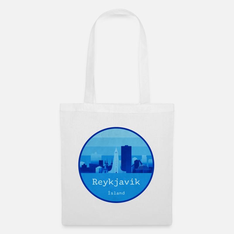 Reykjavík Skyline Blau Rundlogo - Stoffbeutel - Weiß
