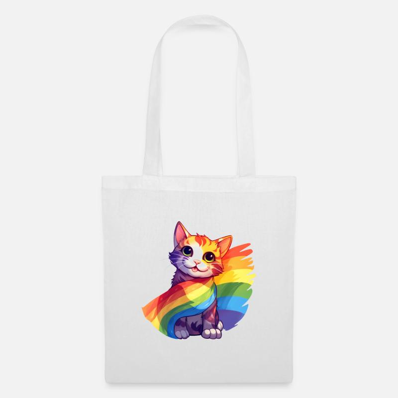 Pride Cat - Chat arc-en-ciel coloré avec drapeau - Sac en tissu - blanc