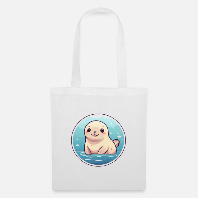 Robbe Kawaii - Stoffbeutel - Weiß