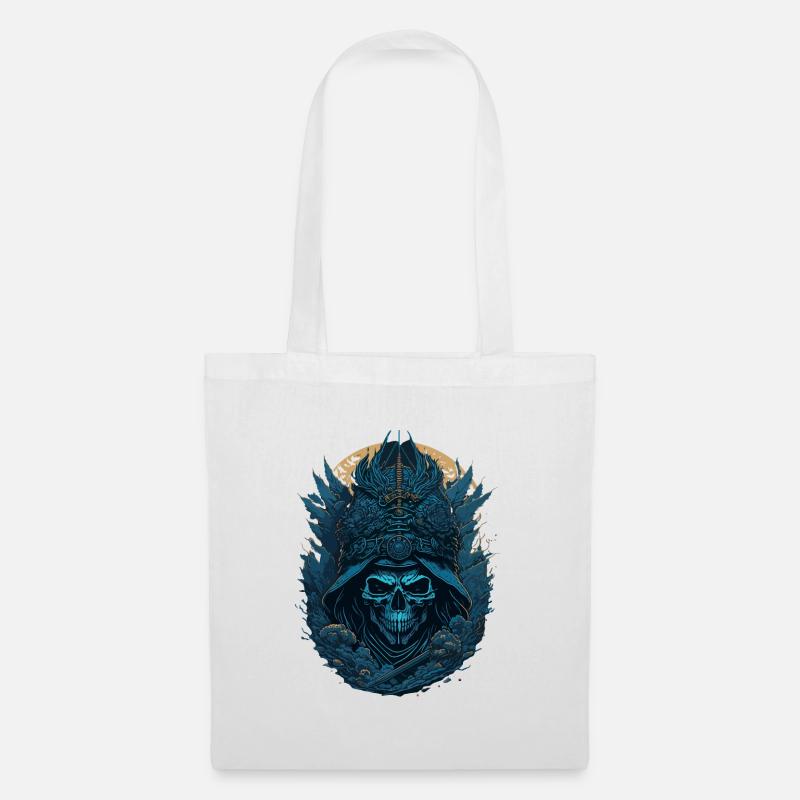 Blauer Samurai Skelett Schädel - Blauer Samurai Schädel - Stoffbeutel - Weiß