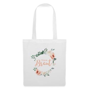 Team Braut! Grün-Pastell-Kranz, personalisierbar - Stoffbeutel - Weiß - Vorne
