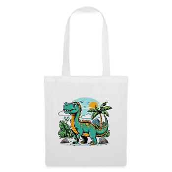 Cartoon Dinosaur with Jungle Sunset - Tote Bag - white - Front