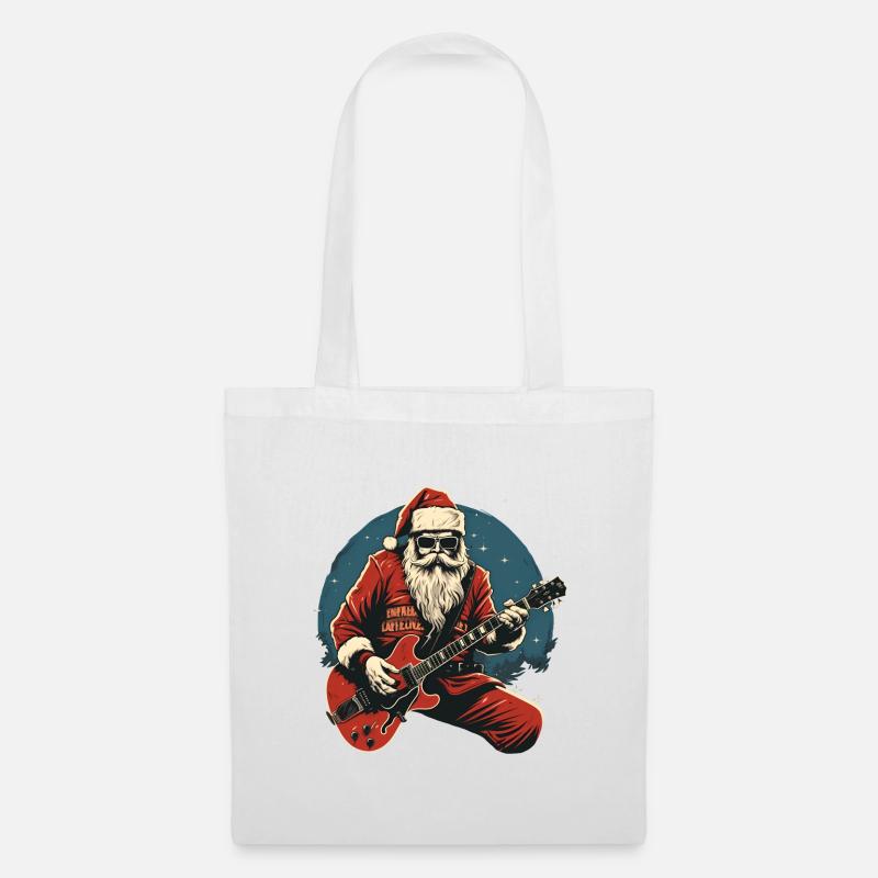 Rockender Weihnachtsmann Santa Mit E-Gitarre - Stoffbeutel - Weiß