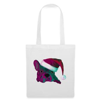 Bouledogue néon avec le Père Noël - Sac en tissu - blanc - Devant